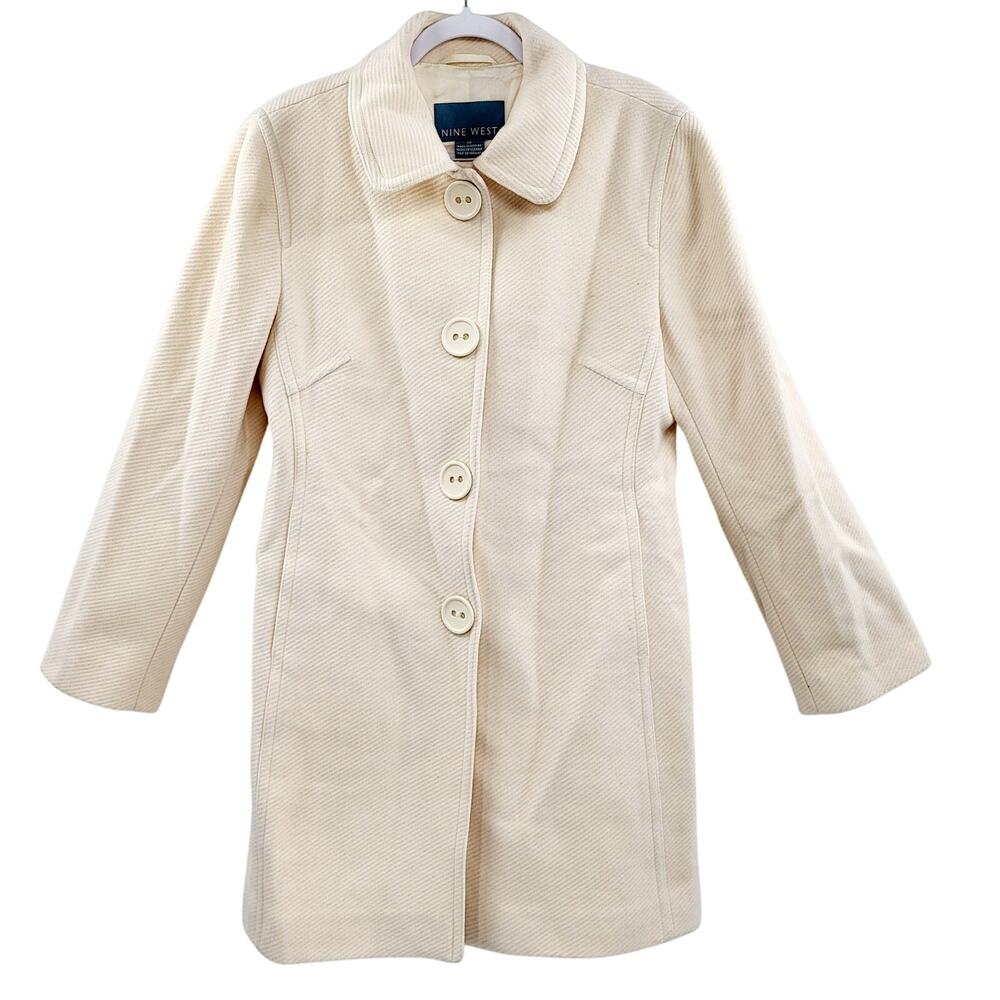 Nine West Cashmere Wool Blend Cream Trench Coat Long-sleeves Size 14 Full Lining